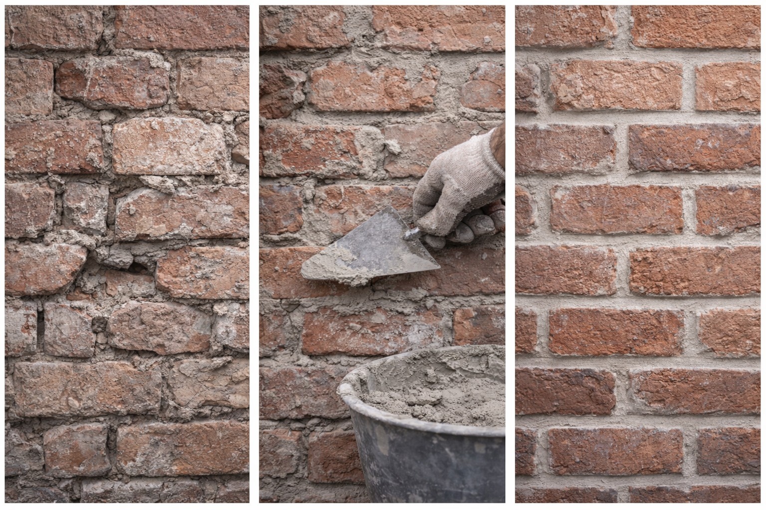 Maçonnerie en briques, toiture et joints de façade