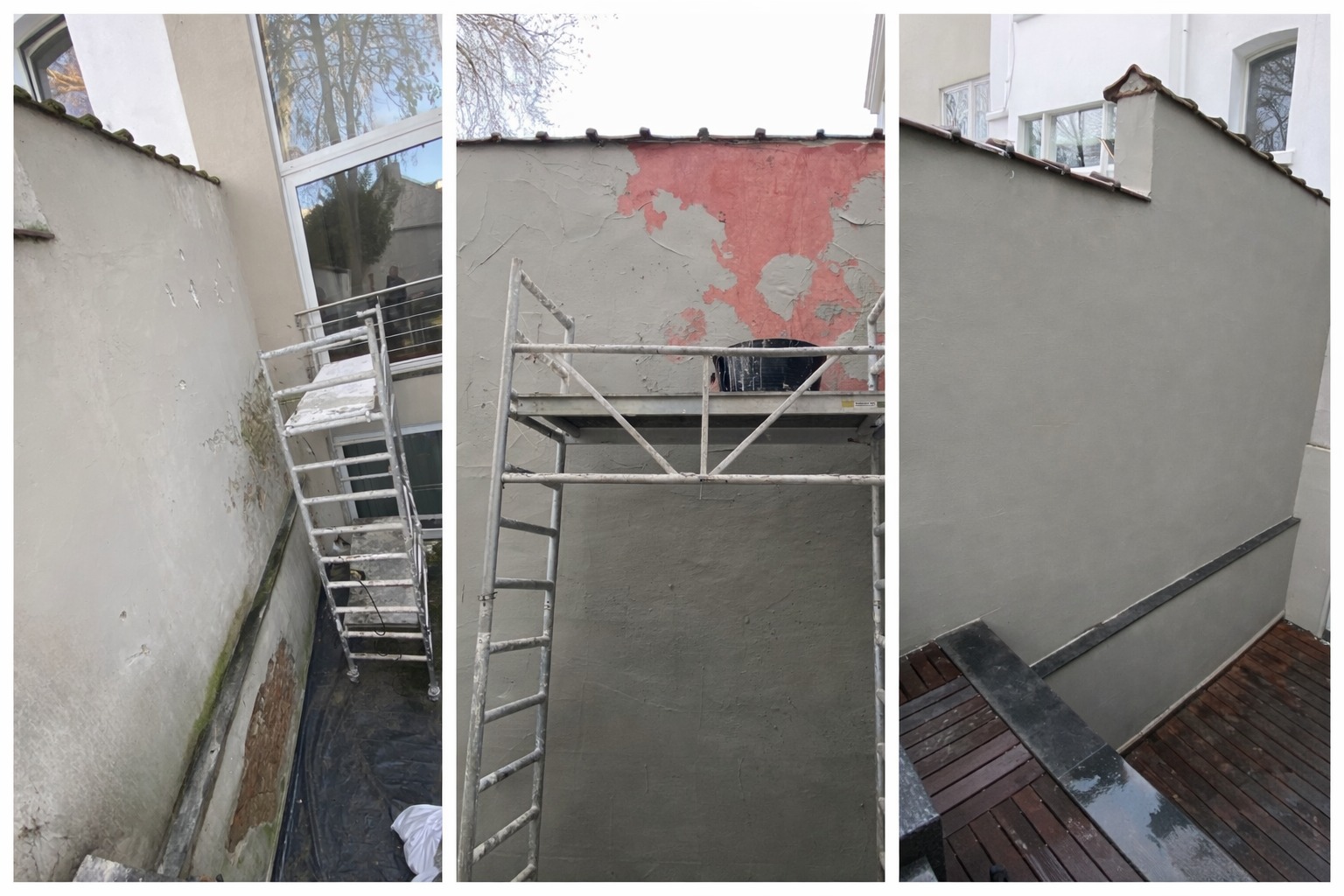 Réparation de façade et application de mortier sur mur